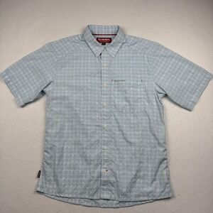 Simms Shirt Mens Large Blue Plaid Short Sleeve Button Down Performance Fishing